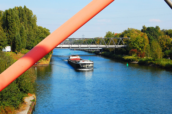 kanal, ladja, herne kanala Ren, most, Gelsenkirchen, Buga, območju Ruhr