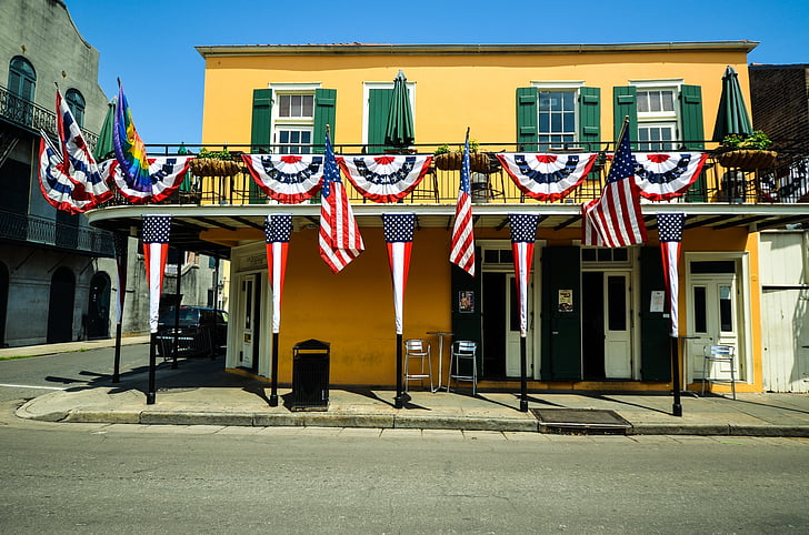 new orleans, louisiana, america, united states, flags, patriotic, french quarter