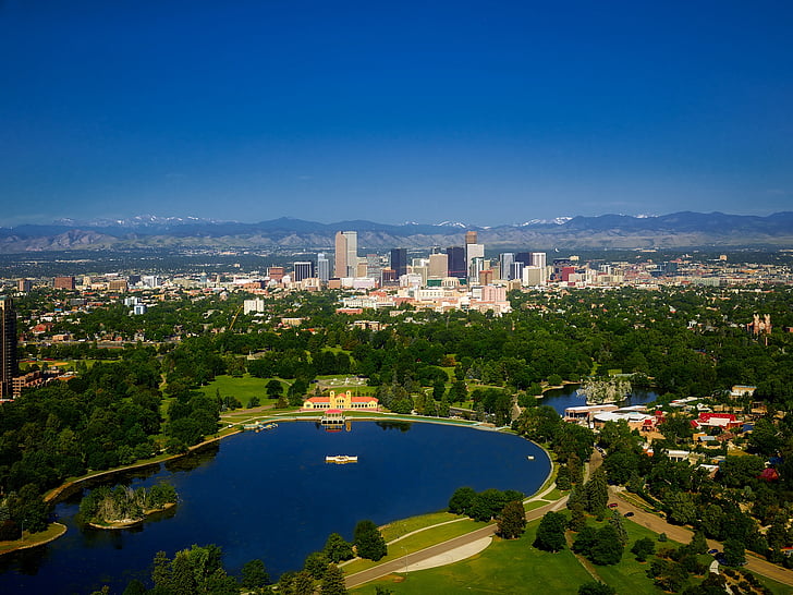 Denver, Colorado, muntanyes, ciutat, urbà, horitzó, Centre
