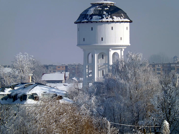 bokštas, žiemą, sniego, balta, pastatas, kraštovaizdžio