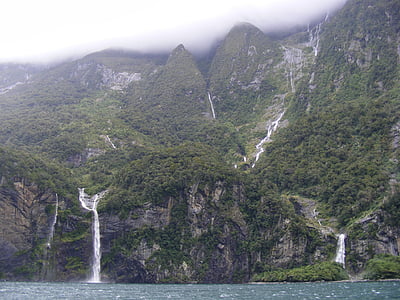 新西兰, 瀑布, 山脉, 景观, 荒野, 风光, 自然