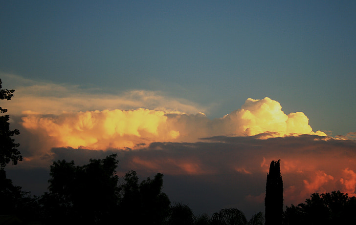 cloud, bank, layers, cumulus, glowing, luminous, orange