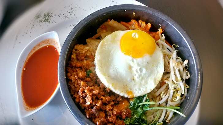 Bibimbap, Koreanska, köket, ris, ägg, stekt ägg, Asiatiska