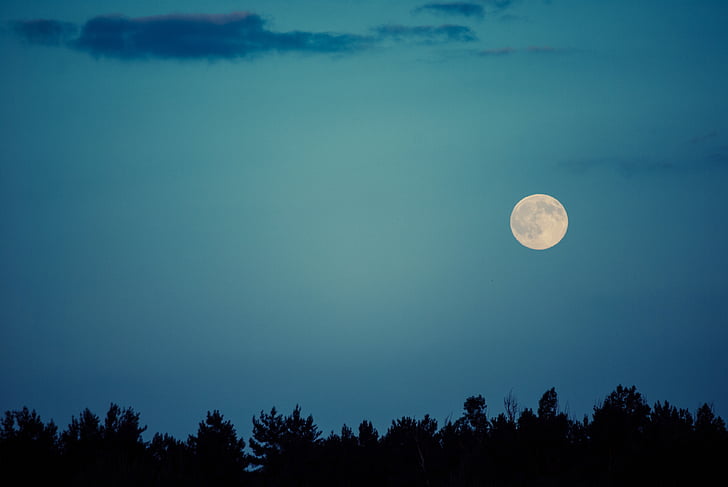 täielik, Moon, Tühjendage, sinine, taevas, öö, öö