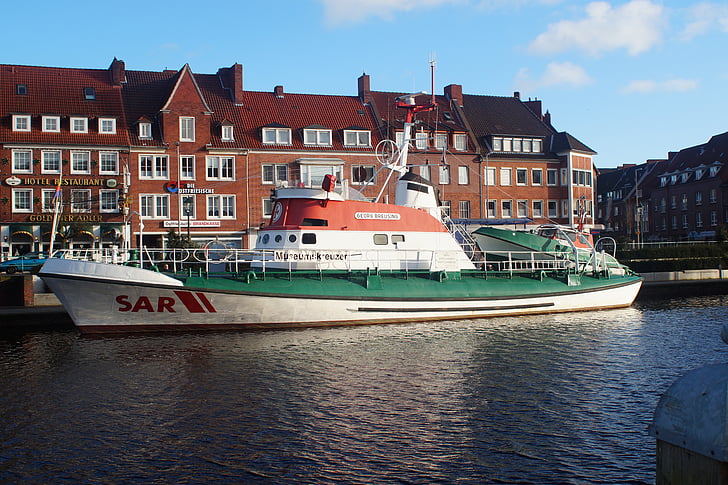 Port, Emden, museumskreuzer, víz, vészjelző, Északi-tenger