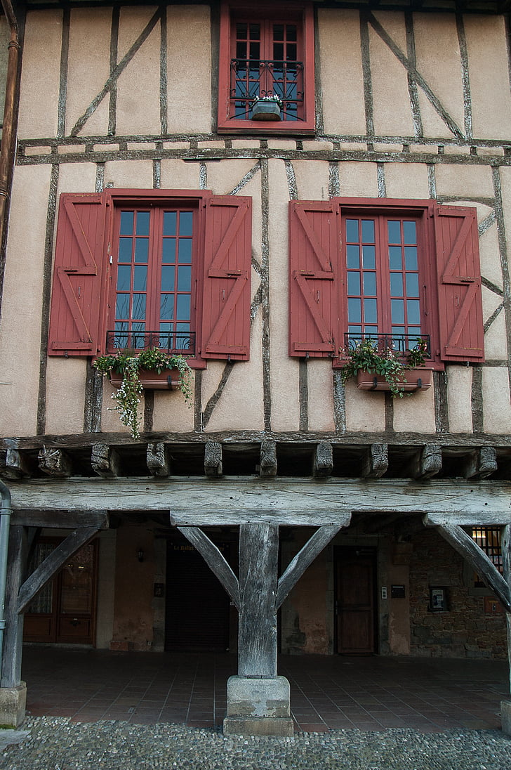 france, mirepoix, timbered houses, arcades, south of france
