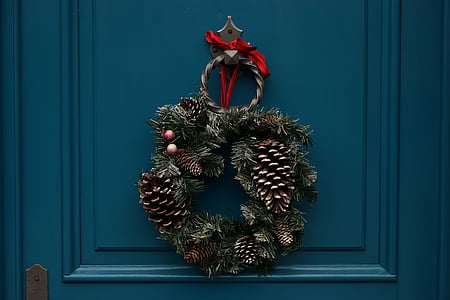 grøn, jul, krans, indretning, fyrretræ, kegle, dekoration