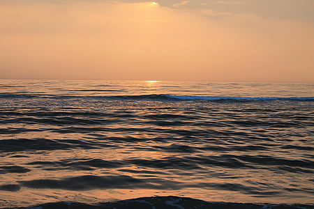 matahari terbenam, laut, Laut Utara, senja, mirroring, romantis, alam