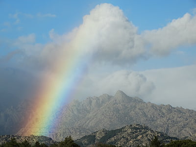 rainbow, mountain, forest, cloud