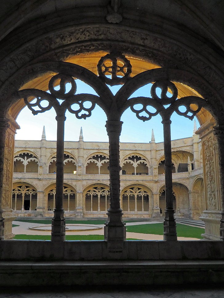 portugal, lisbon, monastery, hieronymite, arcades, column, cloister