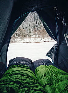 two, black, green, nordisk, sleeping, bags, tent