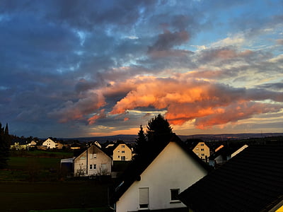 zonsopgang, dorp, Koblenz, Duitsland, ochtend, zomer, weergave