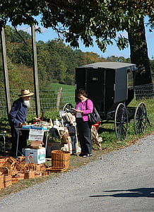 vägkanten säljaren, buggy, land, landsbygdens, Amish, transport, transport