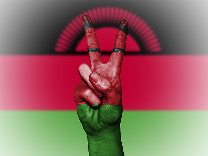 Malawi, vrede, hand, natie, achtergrond, banner, kleuren