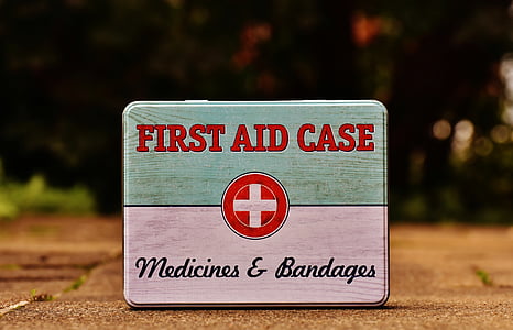 first aid, box, tin can, sheet, color, metal cans, metal