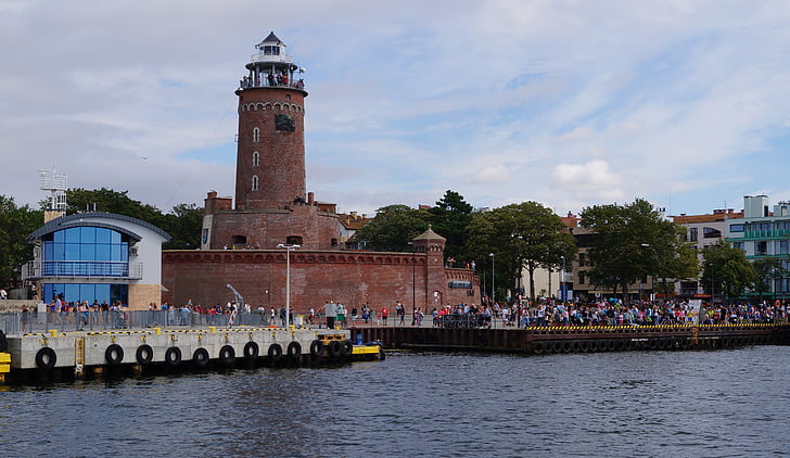 Lighthouse, hamn, Kolobrzeg, Polen, Östersjön, sjön, vatten