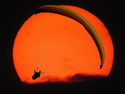 fly, paragliding, Paraglider, solen, solnedgang, Montering, oransje