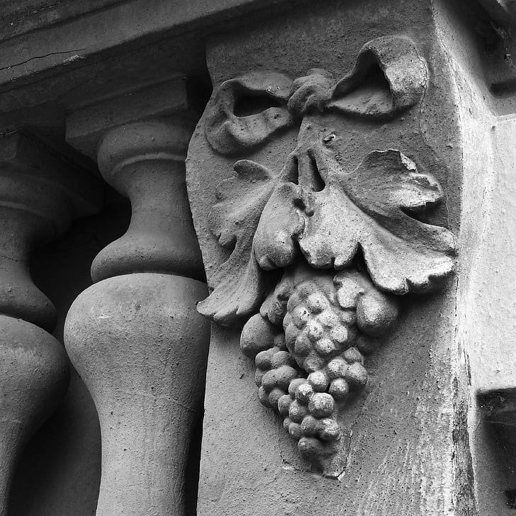 facade, cluster, relief, grapevine, historic house, detail
