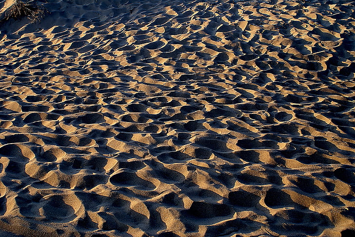 Sand, Schatten, Rechnung, Fußabdrücke, Beleuchtung, am Nachmittag, warmes Licht