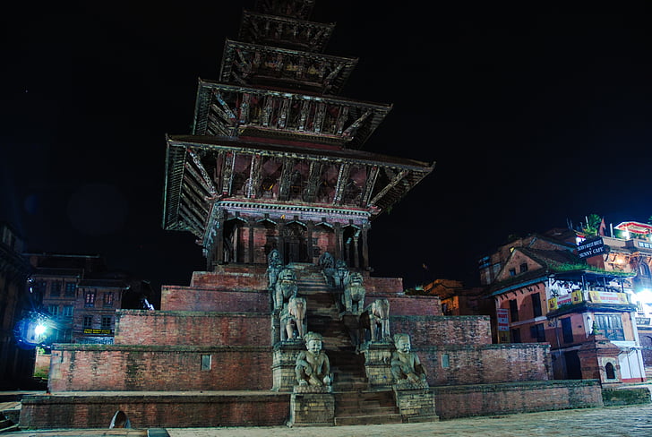 Templo de, Hinduismo, noche, Nepal