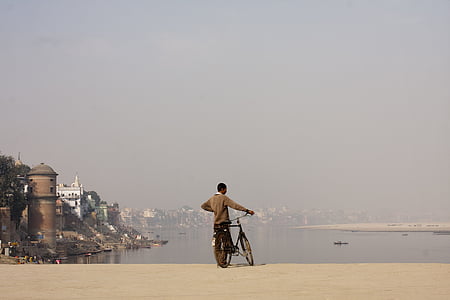 bicicletes, ciclista, bicicleta, edificis, mascle, home, persona