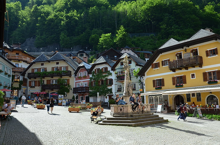 Austria, Hallstatt, puede 2015, Centro de la ciudad, turistas, antiguo, historia