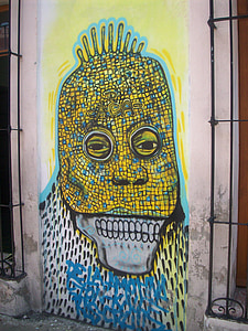 grafite, imagem, colorido, rua, Oaxaca, México