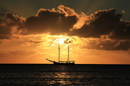 Yacht, Sunset, Ocean, Horizon, Sea, Nautical aluksen, Luonto