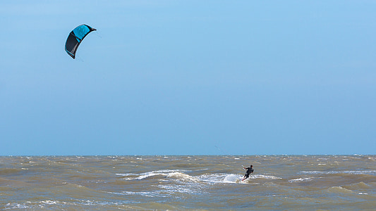 Kite surfista, vento, mar, céu, surfista, surf, desporto