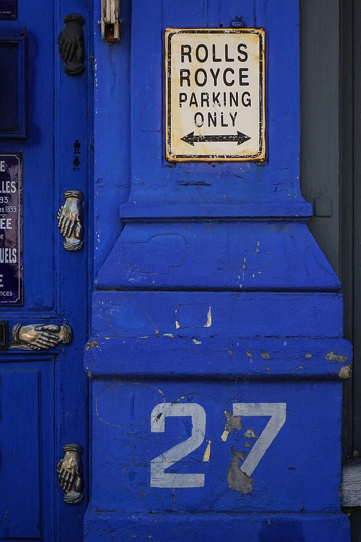 blå, koboltblå, døren, gamle, antikk, skjold, slå opp