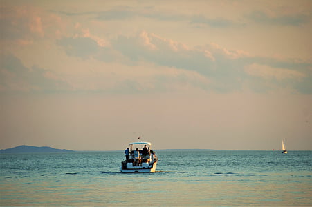 巴拉顿湖, 湖, 小船, 划艇, 水位, 晚上, 日落