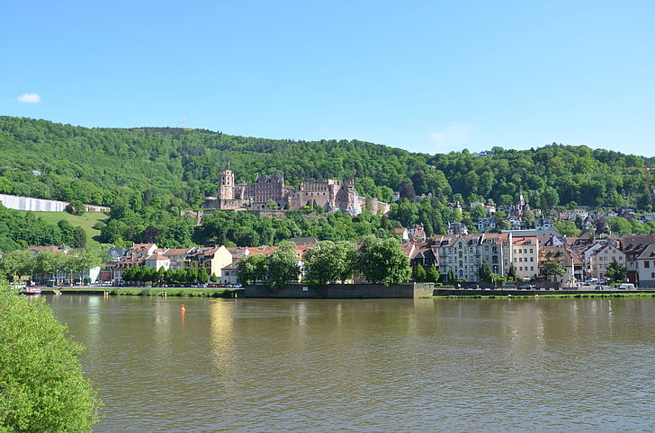 Tyskland, Heidelberg, maj 2015, bergen, byn, staden, floden