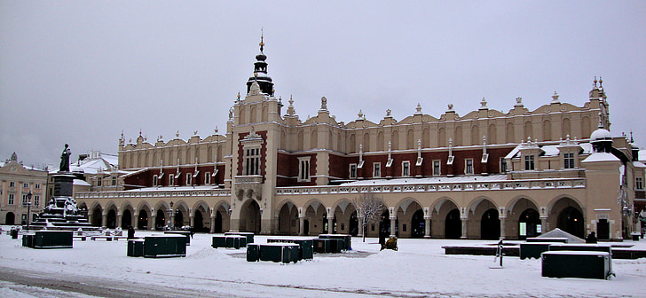 Kraków, trasa hall sukiennice, arkitektur, monumentet, gamla stan, historia, turism