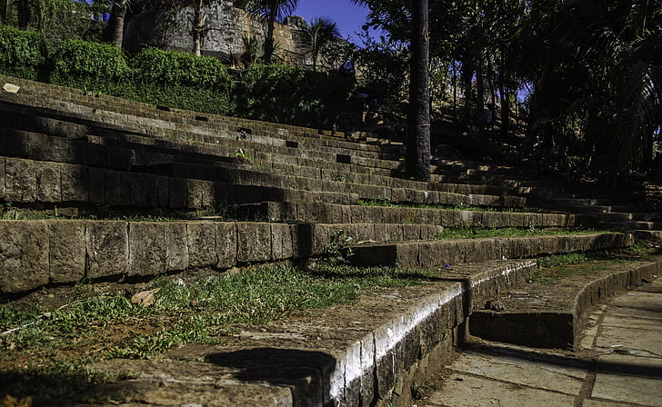 amfitheater, stappen, trap, buitenshuis, steen, antieke, het platform