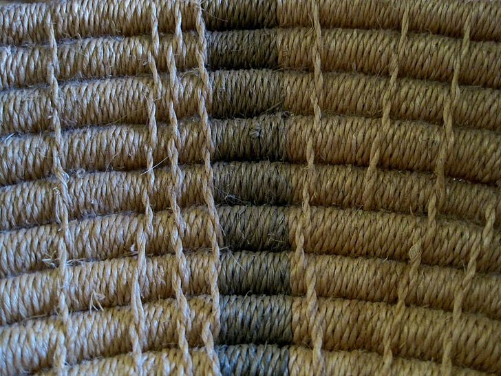 basket, weave, handwork, craft, straw color, blue bands