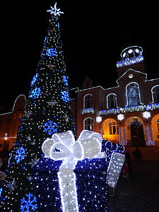 Nadal, decoració, nit, l'hivern, il·luminat, celebració, vacances
