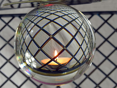 ballen, lys, om, glass ball, gjennomsiktig, lys, netting