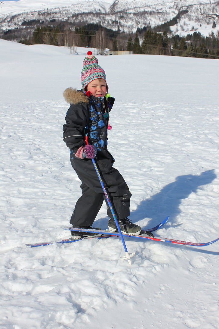 Langlaufen, Ski, Kinder, Winter, Schnee, glücklich