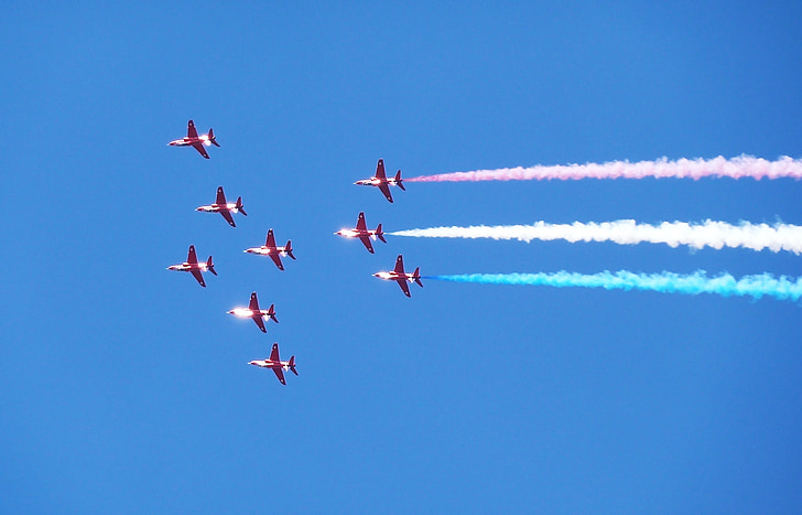 red, arrows, sky, airshow, education, aircraft, jet