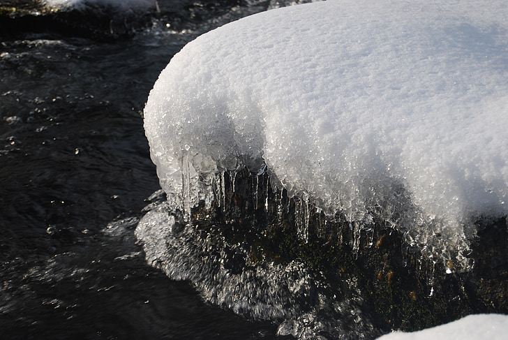 river, icicles, ice, snow, hanging, frozen, winter