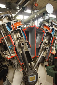 motor, máquina, técnica, sección, sección transversal, pistón, cilindro
