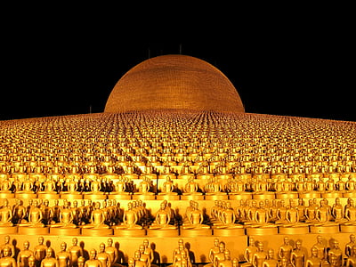 Dhammakaya, Pagoda, millió, arany, kormány, nagy csoport ember, kupola