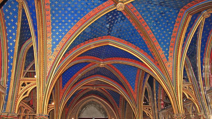 Paryż, Saint chapelle, sufit, niebieski