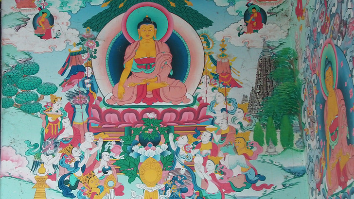 budistički, Budizam, hram, samostan, slika, zid