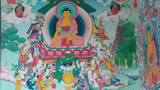 buddhistický, Buddhismus, chrám, klášter, malba, zeď
