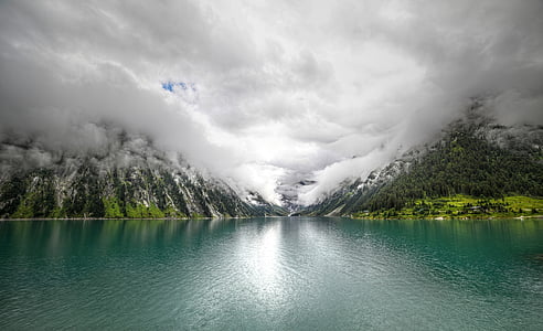 reservoaren schlegeis, Tyrolen, Zillertal, Alpin, bergen, Österrike, landskap