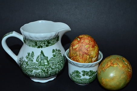 ovos, ovos pintados, preto, utensílios de mesa, leiteiro, porcelana, verde