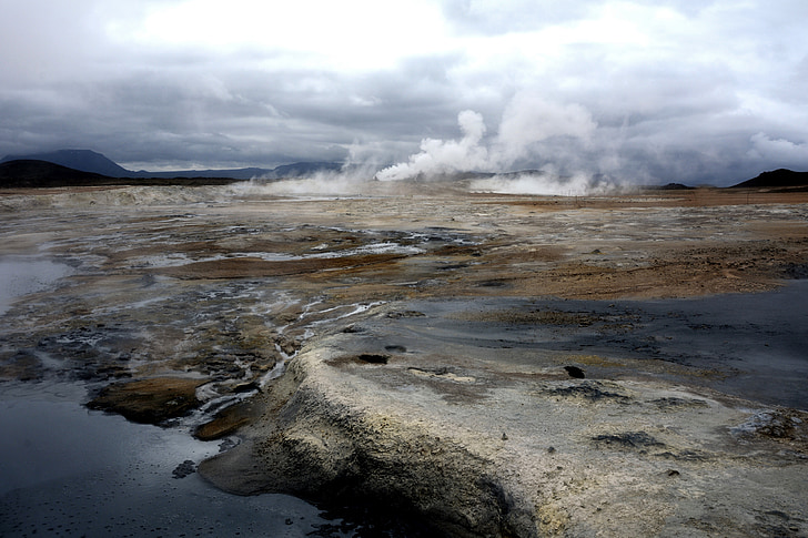 hverir, námaskarð, aktyvaus Vulkanizmo, sieros, dujos, karšto šaltinio, Islandija