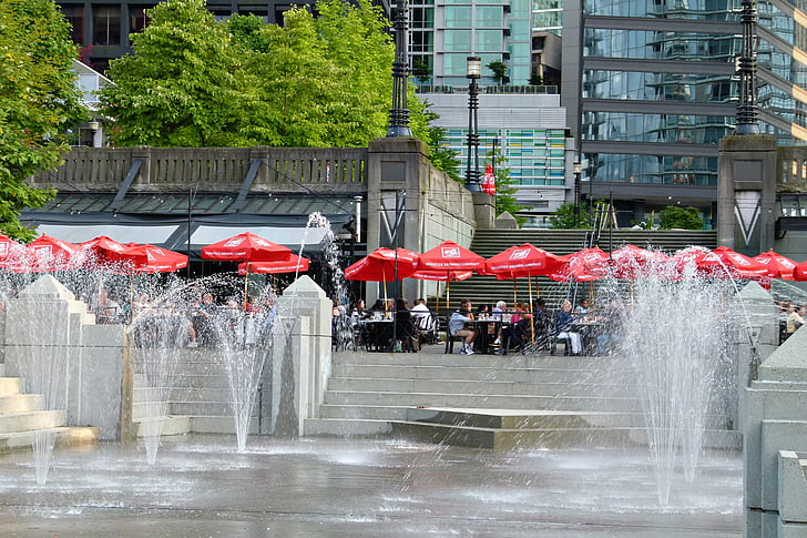 Vancouver, životný štýl, fontány, letné, mesto, Britská Kolumbia, Kanada
