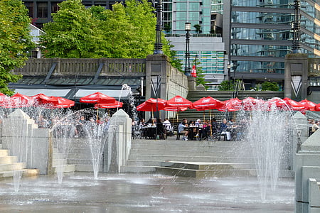 Vancouver, levensstijl, fonteinen, zomer, stad, Brits-columbia, Canada
